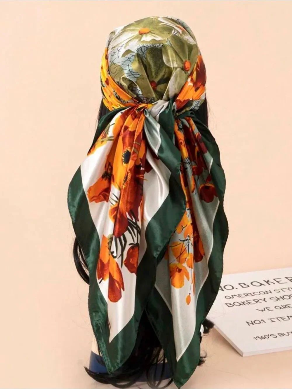 Floral Green and Orange scarf M813